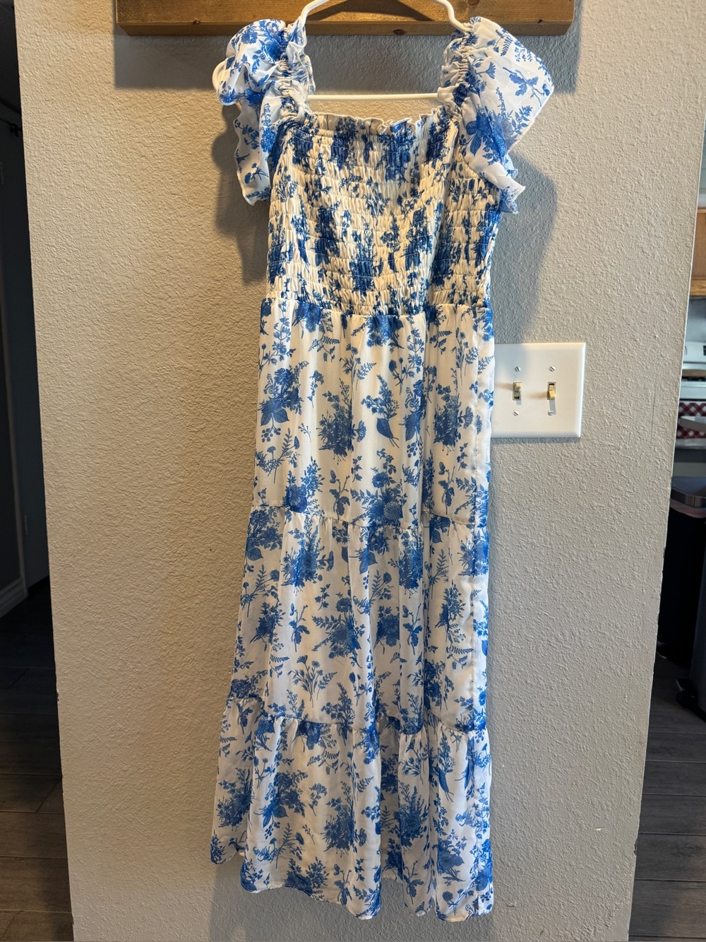 Rare Editions White Maxi Dress with Blue Floral Print